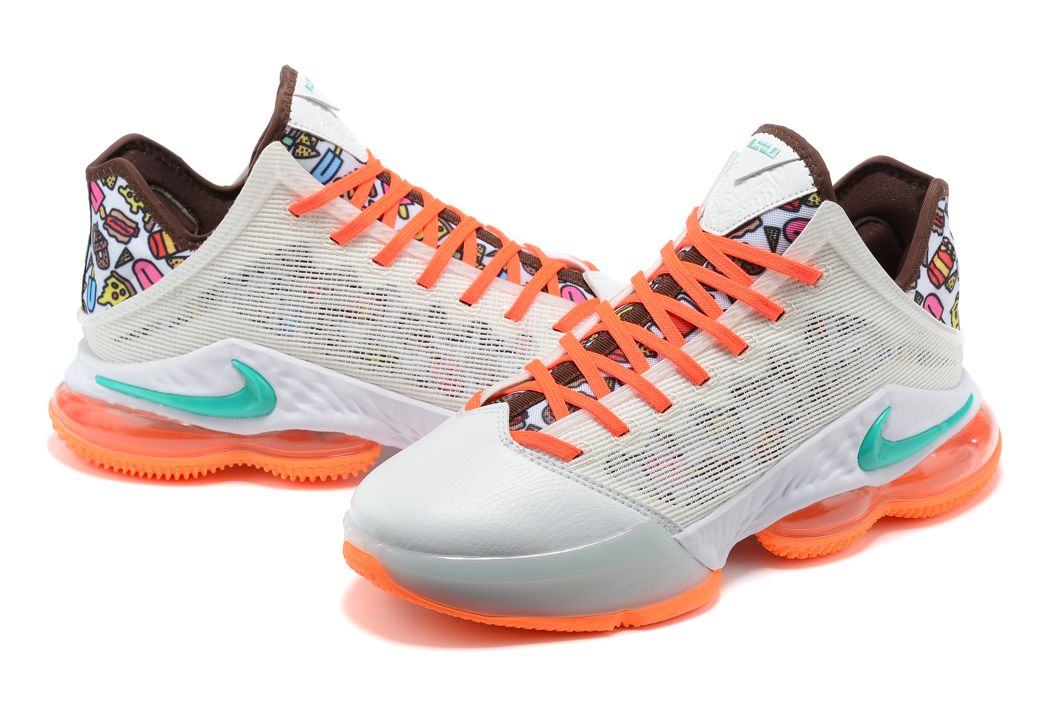 2022 Nike LeBron James 19 Low White Orange Blue Shoes